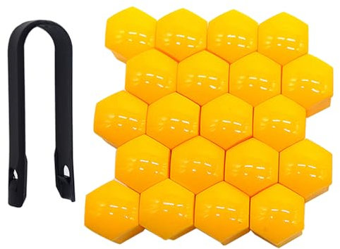 QitinDasen 20 Pieces 17 mm Car Wheel Nut Covers, Universal Car Hub Screw Cap, Hexagonal Tire Nut Cover with Removal Tool (Yellow)