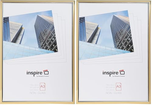 Hampton Frames EASY LOADER Poster Certificate Photo Frame Acrylic (Non Glass) Gold A3 (30x42cm) EASA3GDP (Pack of 2)