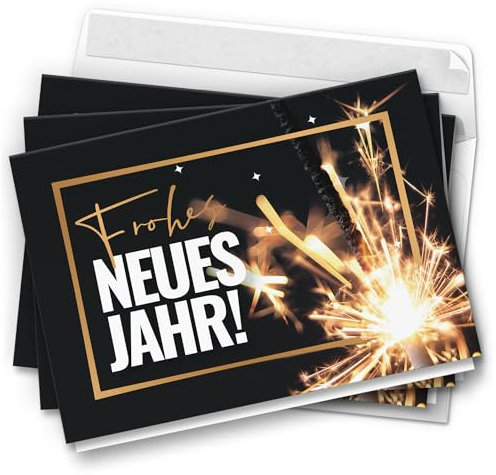 10 Neujahrskarten Grußkarten 2025 Neujahr Silvester - Klappkarten mit Umschlägen - Neujahrsgrüße Frohes NEUES JAHR edel