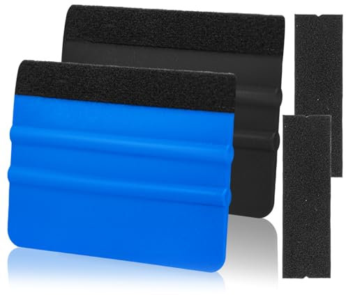 AMZDEPOT Escobilla de goma para vinilo, 2 escobillas de vinilo con 2 recambios de fieltro adicionales, herramientas de envoltura de vinilo de 4 pulgadas para envoltura de coche, fabricación de