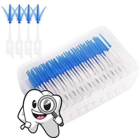 GreenMingle 200 Pieces Silicone Interdental Brushes, Dual-Use Silicone Dental Picks Dental Brushes Floss Picks Tooth Pick Brushes Teeth Brush Picks for Braces Oral Cleaning
