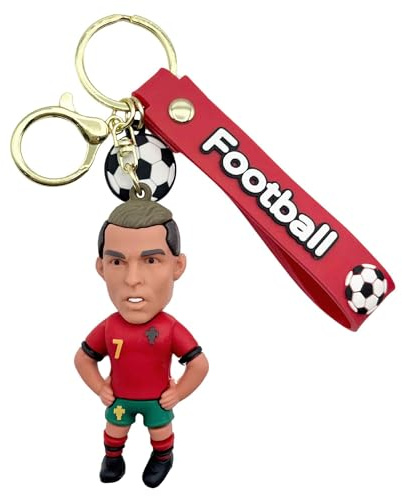 AUTOZOCO Clé de football Cristiano Ronaldo, porte-clés CR7, Merchandising Cristiano Ronaldo, Souvenir 8,5 cm, silicone