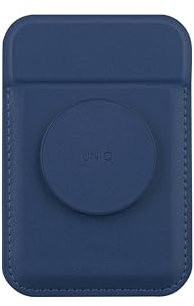 UNIQ FLIXA Handy-Kartenhalter mit Magsafe-Ständer (Marineblau) | Schlanke, minimalistische Leder-Kartenaufbewahrung mit RFID-blockierendem Schild