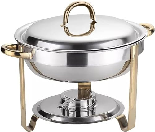 Vinbcorw Réchaud Repas INOX Rond 4,5 litres réchaud Rond, Chauffe-Plats Pliable, réchaud pour Buffet Restauration Gastro et fête,A