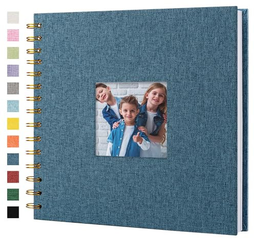 Hiwhy Scrapbook Fotoalben Leineneinband 20,5x20,5 cm 40 Seiten Hardcover Kraft Weiß Seiten Erinnerung Scrapbooking Buch für Hochzeit Reise Baby Dusche Gästebuch, Dunkelblau