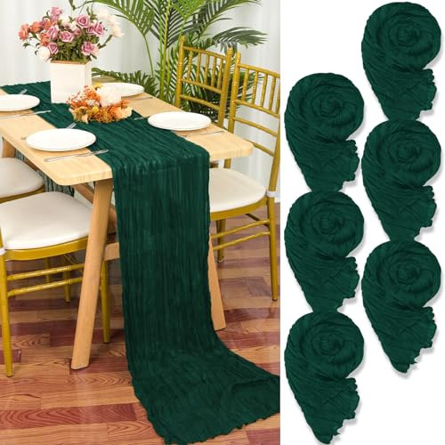6 Stück Seihtuch Tischläufer Dunkelgrün,55 x 300 cm Grün Rustikaler Gaze Stoff Boho Tischläufer Käsetuch Cheesecloth Tischläufer Hochzeit Tischdecke für Hochzeitsfeier Brautparty Tischdekoration