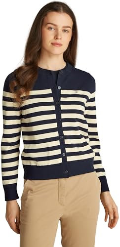Tommy Hilfiger Damen Cardigan Jersey Stitch Elegant, Mehrfarbig (Her Stp Dark Night Navy/ Country Iv), M