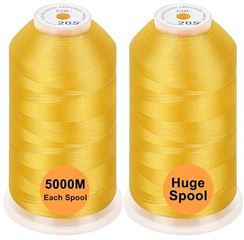 New brothread 2er Set Polyester Maschinen Stickgarn Riesige Spule 5000M für alle Stickmaschine - Yellow