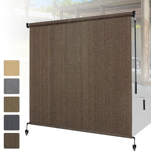 Shade&Beyond Outdoor Roller Shades 8' W x 8' H Cordless Patio Roll Up Blinds 90% UV Protection Exterior Shade Cloth Roll for Porch Gazebo Pergola Balcony Backyard, Mocha