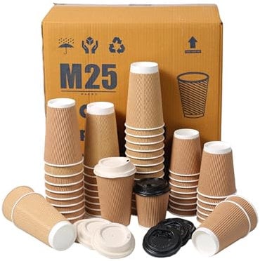 M25 Packs | 500 X 8oz / 250ml Disposable Coffee Cups Paper Cups for Hot and Cold Drinks Vending Cups Triple Walled Ripple Cups Disposable Tableware