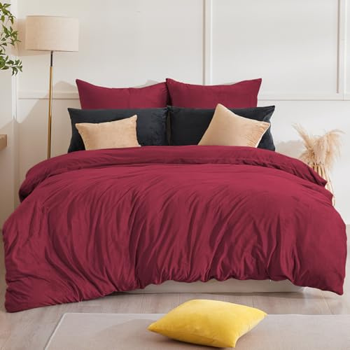 Beqnat Winter Flanell Bettwäsche 155x220 Warme Flauschige Teddy Plüsch Bettwäsche Sets Cashmere Touch Winterbettwäsche Fleece 1 Bettbezug + 1 Kissenbezug 80x80 mit Reißverschluss, Rot