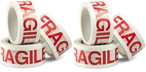 AntDau71® - Nastro adesivo da imballaggio stampato fragile, per pacchi, trasloco e spedizioni. Confezione da 6 rotoli 48 mm x 132 mt