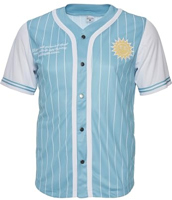 Karl Kani Herren KM232-009-1 KK Varsity Block Pinstripe Baseball Shirt cyanblue/White, M