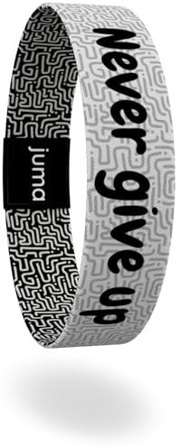 juma - glaubensband | 3er Set Mut - Verschiedene Größen | Energie- & Motivations-Armbänder, Aus Stoff, Inspirierende Glücksbringer für Kinder, Damen, Herren… (M - 17 cm, Never give up)