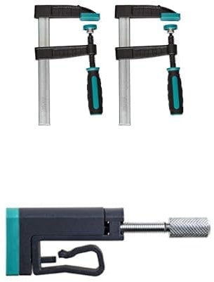 Bundle aus wolfcraft 2 Schraubzwingen 8645000 + Kantenspanner im 2er Set 3037000 – Ideal für An- bzw. Umleimer und zum Punktspannen