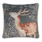 Dreams & Drapes - Coussin en Velours Cerf des Bois (43 x 43 cm) - Rembourrage Inclus - Bord passepoilé - Design réversible - Coussin en Flanelle Grise - Coussin Animal de la forêt avec Housse