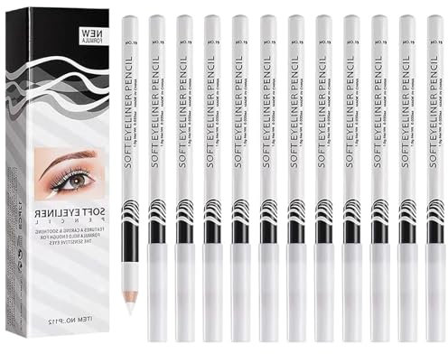 12 Stück Weißer Eyeliner, White Eyeliner, Eyeliner Weiss, Waterproof Eye Liner Long Lasting Eye Brighten,mit Intensiv pigmentierten Effekt, für ein Augen-Make-up, Passende Geschenke für Damen