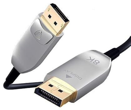 LAN-SAINTKAY 100ft 54Gbps Fiber Displayport Cable 2.1 with Lock, High Speed Long Active DP Cord Support HDR DSC Display Port Cord Compatible FreeSync Gaming Monitor 5090 7900XTX, S1334