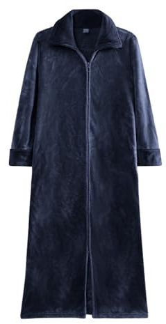 Beokeuioe Long Robe Flannel Fleece Dressing Gown with Zip Men's Bathrobe Plush Pyjama Dresses Winter Loungewear Sleep Tops Blankets Nightdress Long Sleeve Dressing Gowns, navy, L