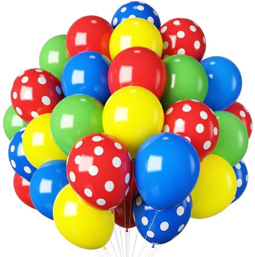 HILAVO Luftballons Blau Gelb Rot Grün 12 Zoll Karneval Party Latex Helium Luftballon Bunt Matte Rote Blaue Gelbe Grüne Gepunkteter Ballons für Kinder Babyparty Video Spiel Lego Geburtstag Party Deko