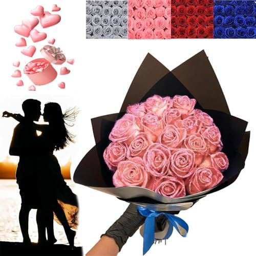 XiChiu Bouquet de roses artificielles à paillettes, bouquet de roses artificielles à paillettes, bouquet de roses artificielles brillantes, cadeau d'amour, bouquet de bricolage cadeau de