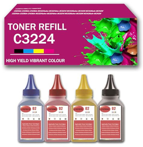 CMADJT Kompatibles C3224 Toner-Nachfüllpulver für Lexmark C3210K0 C3210C0 C3210M0 C3210Y0, Ersatz für C3224 C3326 MC3224 MC3326 C3224dw C3326dw C3426dw MC3224adwe MC3224dwe Drucker,4PCS-3000 Pages