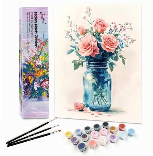 Bougimal Peinture par Numéro Adulte Paysages avec Pinceaux et Acryliques Bricolage Peintures Kits, pour la Décoration Intérieure maison, Fleurs 3 28x35cm(sans Cadre)