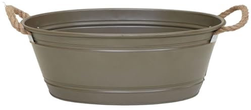 Pflanztopf Beat oval aus Metall mit Kordelgriffen | Dekorativer Blumentopf, Übertopf, Pflanzwanne | robust & vielseitig in 4 modernen Farben und verschiedenen Größen (Olive, XL 64x42x25cm)