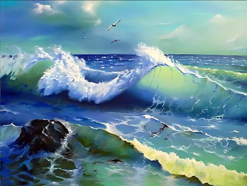 SYMON Kreuzstich Set Vorgedruckt,Meer,11 CT Sticken Set Erwachsene,40 x 50 cm,Stickbilder Vorgedruckt Kreuzstich für Wandkunst und Heimdekoration