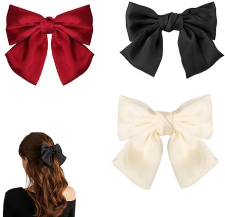 Schleife Haarschleife,3 PCS Schleife Haarspange,Haarschleifen Mädchen,Haarschleifen,Schleifen Haarklammer Große Haarnadel mit Schleife,Weiche Seidige Haarschleifen aus Satin für Frauen und Mädchen