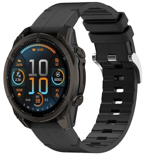 CZhkg 26mm Silikon Leder Fit Uhrenarmbänder für Garmin Enduro 3 Strap, Bands Armbänd Sportbänder Einstellbare Ersatzarmbänd Schnellspanner Wristband für Garmin Fenix 8 51mm Watch (Schwarz)