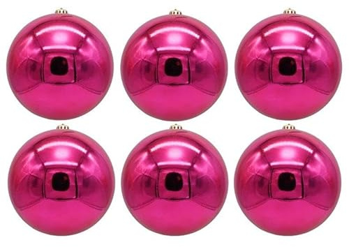 6 x Weihnachtskugeln aus Kunststoff zum Hängen für den Außenbereich - Frost und Wetterfest - Outdoor Weihnachtkugeln - Christbaumkugeln für draußen - Ø 15 cm/Fuchsia glänzend