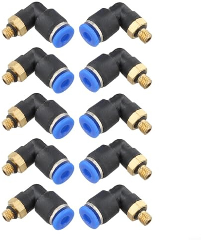 PL4-M5 Lot de 10 raccords de tuyau à connexion rapide, diamètre extérieur de 4 mm pour tubes en polyuréthane et nylon, filetage mâle M5, étanche avec rotation à 360°, compatible avec les systèmes
