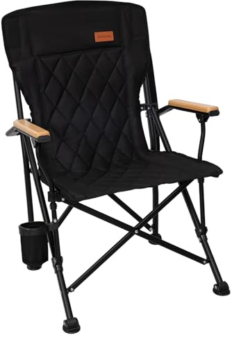 KingCamp Folding Camping Chair Heavy Duty 136kg Capacity, 96cm High Back | Oversized, Double-Layer Padded Seat, with Wood Armrest, No Assembly, with Cup Holder, Carry Bag, for Camping, Garden, Fishing