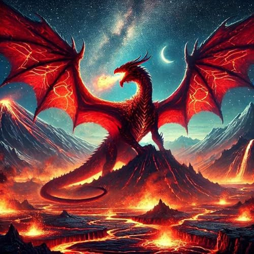 GEEHEIY Diamond Painting Erwachsene Feuerdrache 35x35 cm | 5D DIY Diamantmalerei Bild für Erwachsene, Fantasy Drachen Deko, entspannendes Basteln, Wohnaccessoires, Geschenkidee