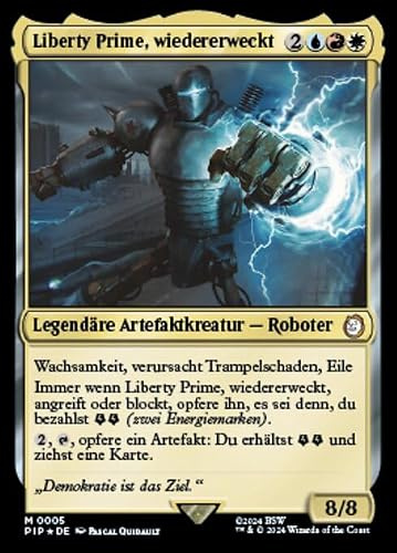 Liberty Prime, wiedererweckt Pip-5 Mythic Deutsch Boosterfrisch Foil - Universes Beyond: Fallout - mit ReCollectibles-Versandschutz - für Magic/MTG