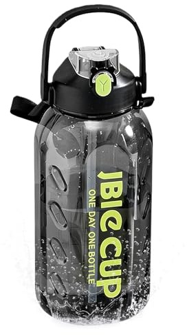 PORFOYO Bouteille D'eau De 3 Litres, Gourde Motivationnelle, Grande Gourde, Anti-Fuite, Avec Poignée, Large Goulot, Avec Paille Et Marquages De Temps Motivants Pour Fitness Gym Camping, Noir