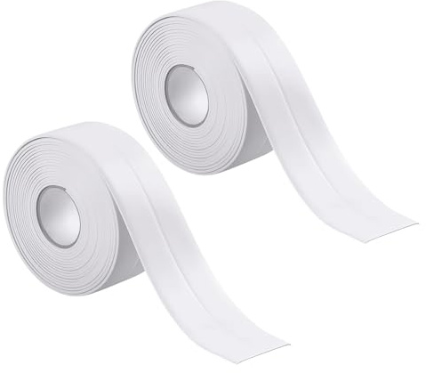 2 Rouleaux Joint Salle de Bain (3,2m * 3,8 cm), Anti-moisissure Autocollant étanche pour Cuisine Auto-Adhésif, Joint Baignoire, Bande Etancheite Douche Pour Fenêtre, Cuisine, Bain, Toilettes - Blanc