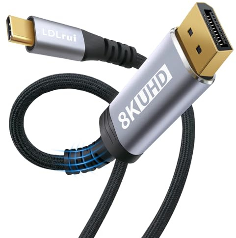 LDLrui Bidirectional USB C to DisplayPort 1.4 Cable 8K@60Hz 4K@240Hz, 1M | Thunderbolt 5/4/3 & USB4 Compatible, Nylon Braided Gold Plated,For PC DP to USB-C Monitor or MacBook,Galaxy S24 to DP Display