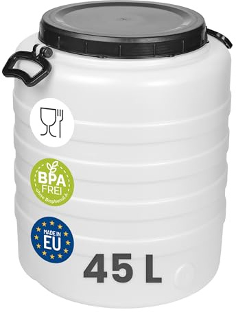 Garronda 45 L Weithalsfass Futtertonne HDPE Gärfass Wasserbehälter GD-0187 | Mit Deckel, für Wasser, Lebensmittel, Lagerung und Fermentierung, als Kunststofffass, Regenfass, Gärbehälter und Vorratsfass