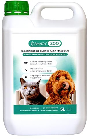 SterilOx ZOO 5 L Eliminador de Olores para Perros y Gatos Sin Alcohol | Neutraliza olores de orina y mascotas. Apto para fogger y niebla fría.