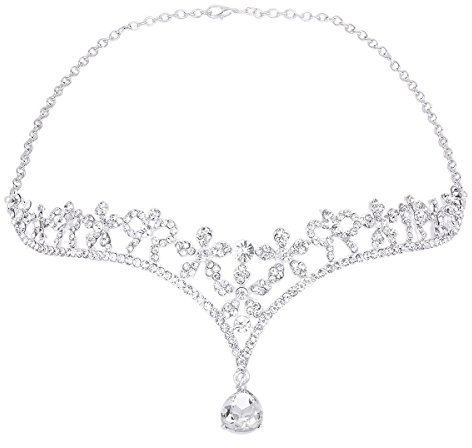 Tiara Brautschmuck Kristall Haarband Stirnband Strass Haar Kette (Silber)