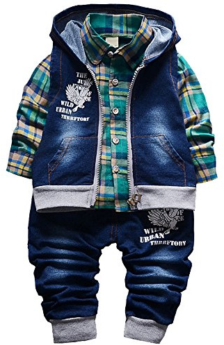 Yao Printemps Automne bébé garçons 3pcs Ensemble de vêtements Chemise en Coton Jean Denim Gilet