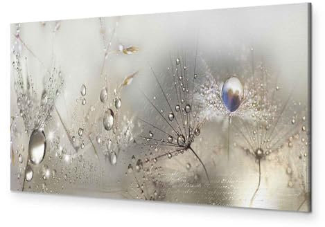 murando - Wandbilder XXL Pusteblume 120x40 cm 1 tlg Wand Deko Leinwand Bilder Groß Wandbild Wohnzimmer Bild Schlafzimmer Kunstdrucke Panoramabild - Blumen Natur Grau Löwenzahn Tautropfen b-C-0169-b-b