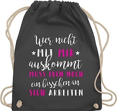 Turnbeutel Rucksack - Sprüche Statement Spruch - Wer mit mir nicht auskommt - Unisize - Dunkelgrau - lustige damen beutel+rucksack+mit+sprüchen sprueche buero beutel rucksäcke lustigen sprüchen