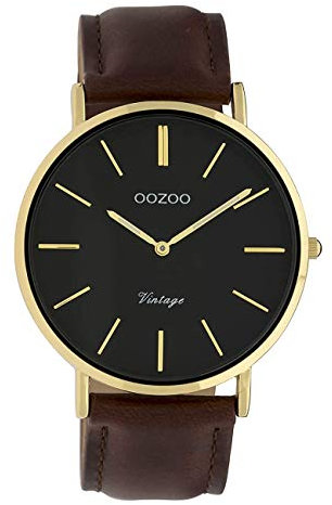 Oozoo Vintage Damenuhr Lederband 40 MM Goldfarben/Schwarz/Dunkelbraun C9833