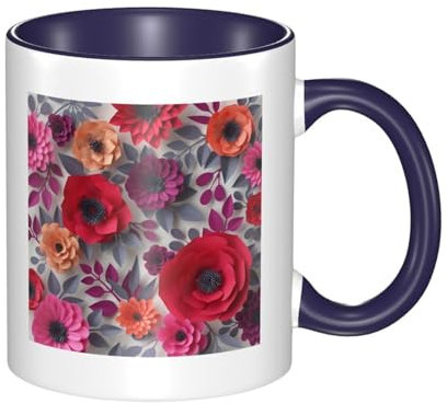 JCAKES Red Pink Flowers Mug Christmas Mugs Mugs for Women Coffee Cup Personalised Mugs Mugs for Men Travel Mugs Party Cups China Mugs Mug with Handle