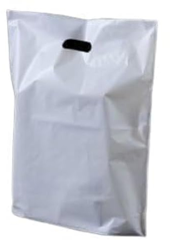 Strong Carrier Bags: 100 Premium Quality - White Plastic Heavy Duty Patch Handle Plastic Bags For Fashion, Party, Boutique, Shopping - Sabco (15 x 18 x 3)