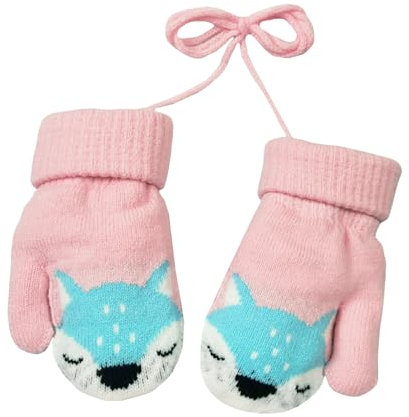 Bébé Gants Tricoté Hiver pour Enfant 1 à 4 ans Renard Moufles Epais Chaud avec Doublure Polaire Garçon Fille Gant d'hiver Chaud Moufles Ski Neige Gant avec Ficelle pour Enfant Cadeau de Noël