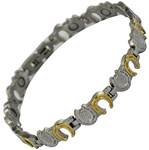 stainless steel magnetic bracelet horseshoe design Bi Colour Gold